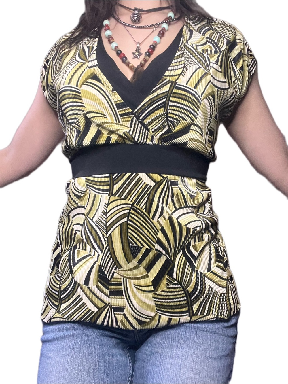 Lindor Y2K Abstract Print Empire Waist Top Size L